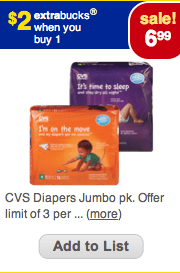 Jumbo Packs of CVS Brand Diapers for as Low as $2.99 per package!!