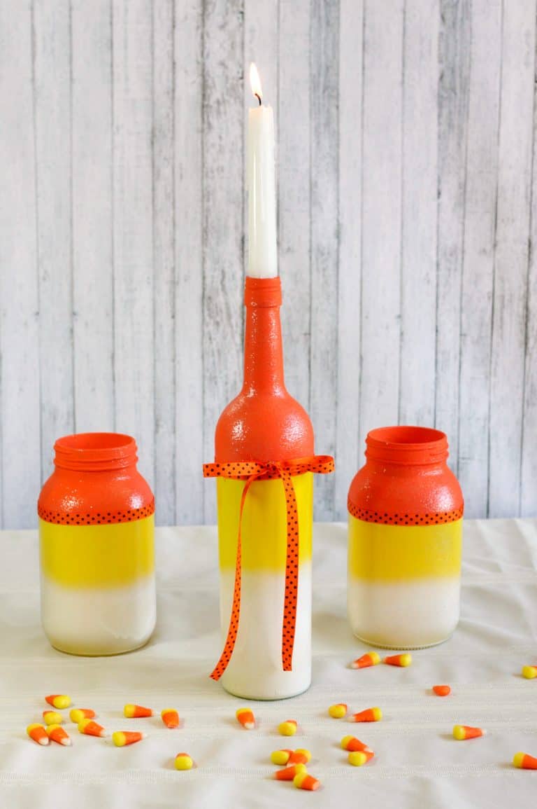 DIY Candy Corn Inspired Fall Candle Holders
