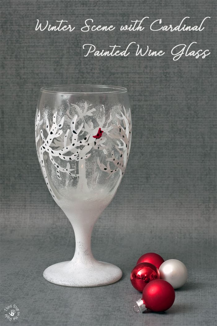 Winter Scene with Cardinal Painted Wine Glass